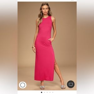 Lulu’s Shield and Sword Magenta Sleeveless Maxi Dress With Pockets